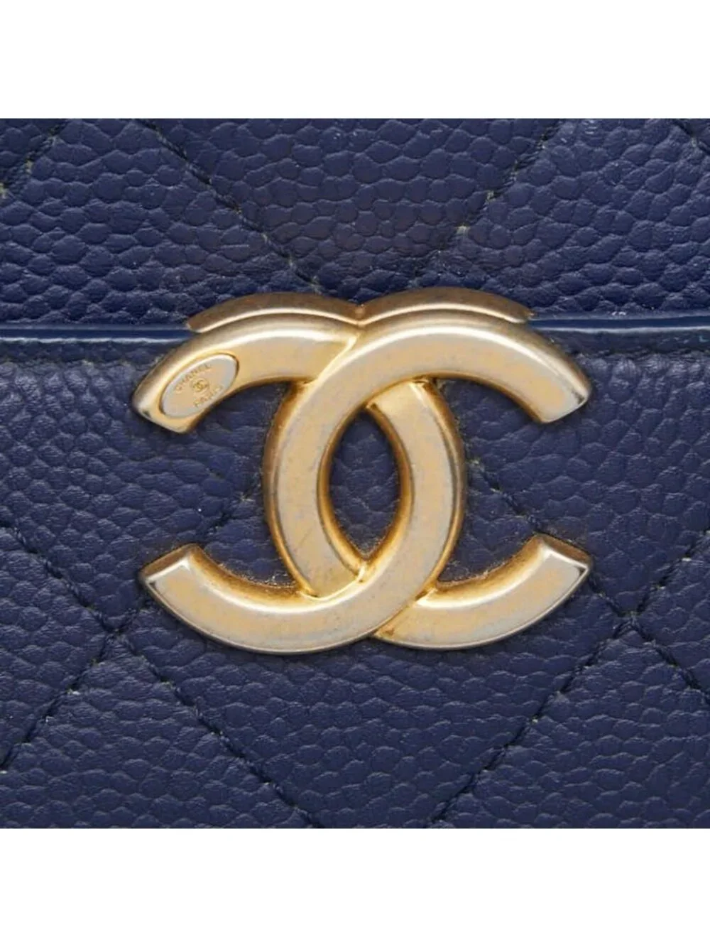 Chanel Quilted CC Logo Chain Shoulder Bag Vanity 2-Way Navy Gold Caviar Leather
